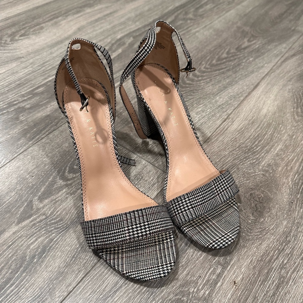 Kelly & Katie Black and White Plaid Heels